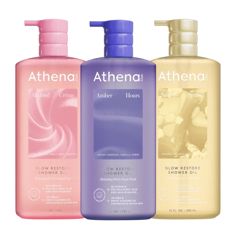 Glow Restore Shower Oil Trio T5 Almond Creme, Amber Hours, Salted Sunset